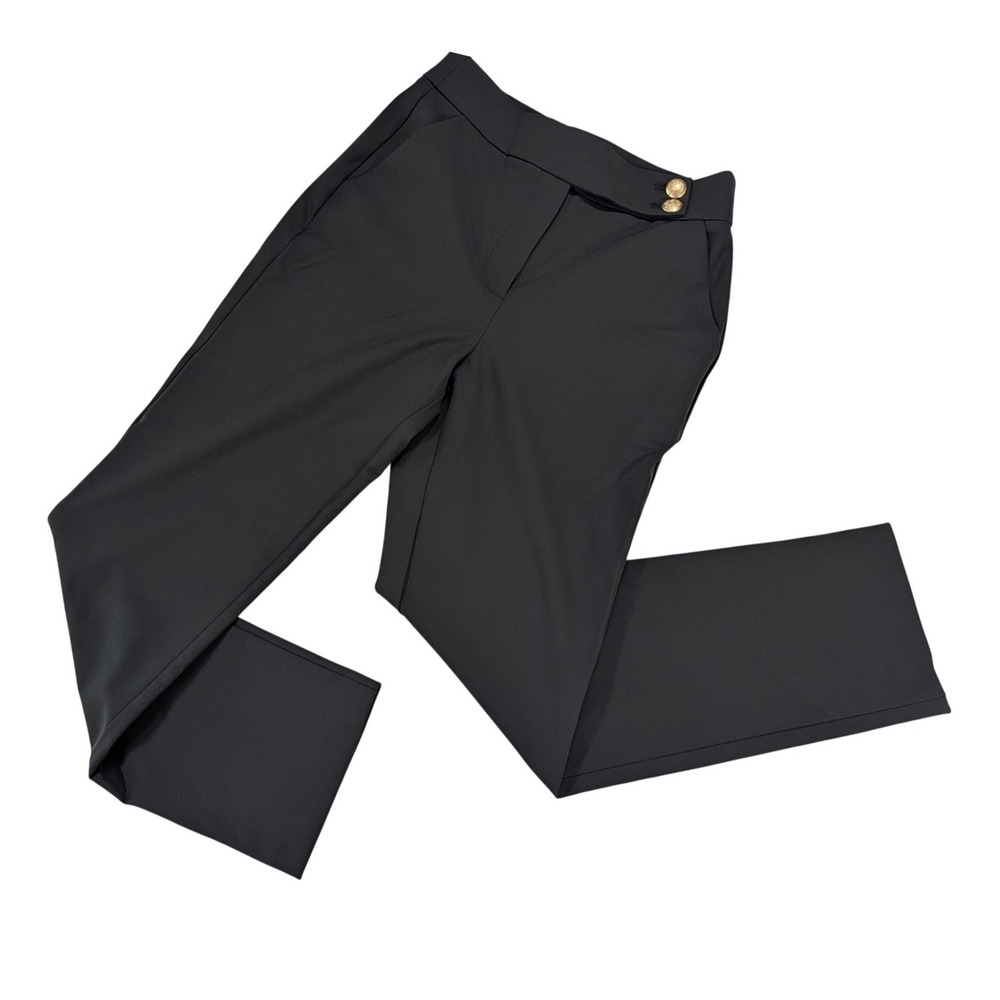 Quince Womens Size 2 Black High Rise Straight Leg Pants‎ Gold Button NWT